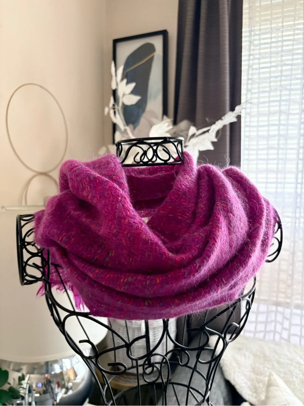 Pink Multicolor Wool Tweed Scarf